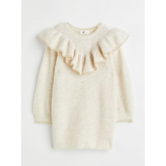 H&M Other - NWT H&M Flounce Trimmed Cozy Metallic Sweater Dress 2T Ivory Gold